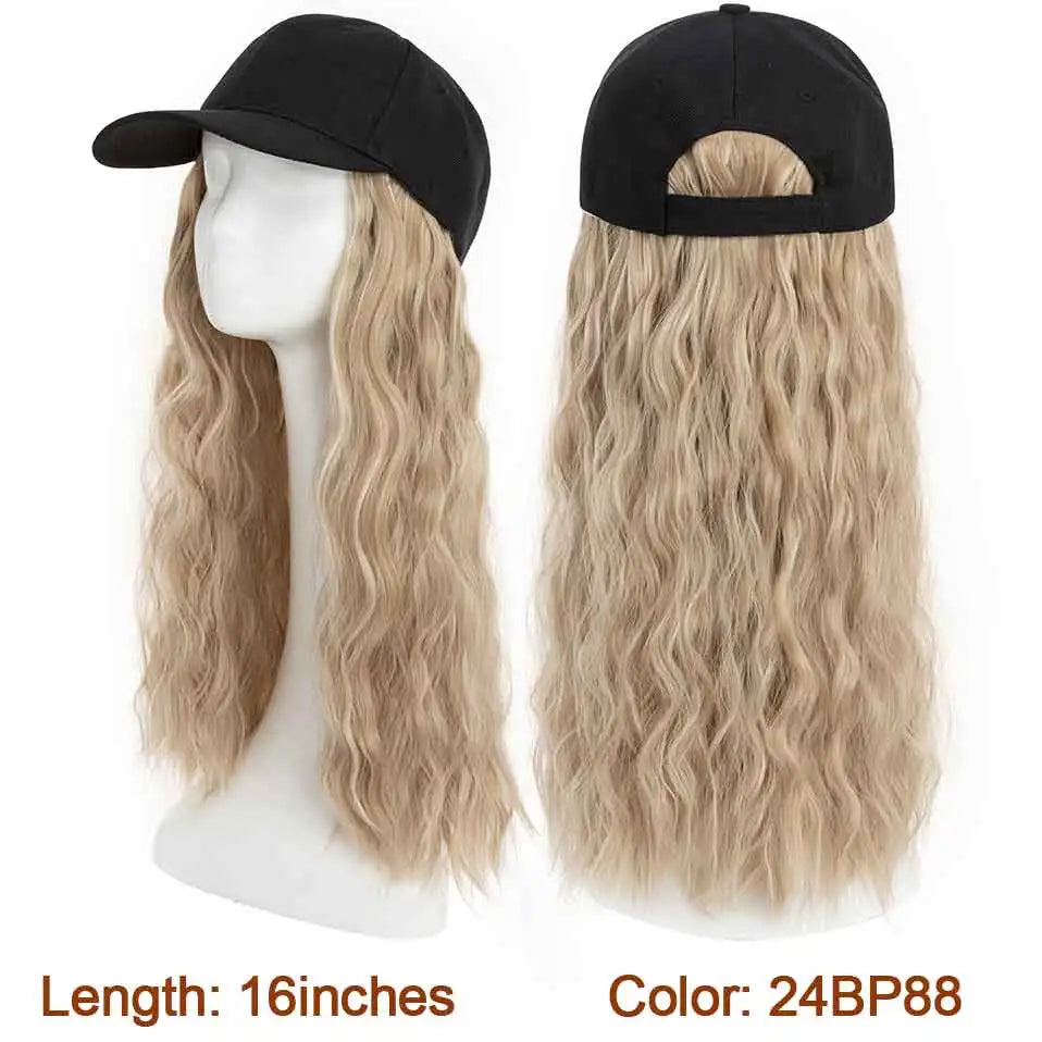 Hat Wig for Women 8''16''Wave Baseball Cap Wig with Curly Hair Extensions Wig Synthetic Wave Wig Hat Adjustable Baseball Hat Wig