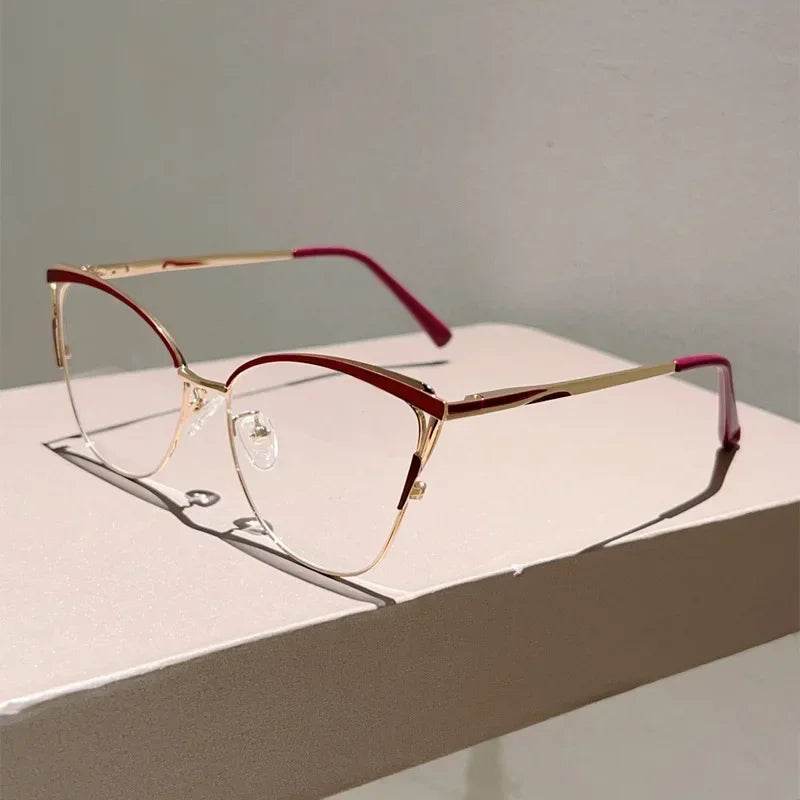 New Simple Metal Anti Blue Light Glasses for Women Fashion Vintage Cat Eye Glasses Business Computer Goggles Eyeglasses Whosale