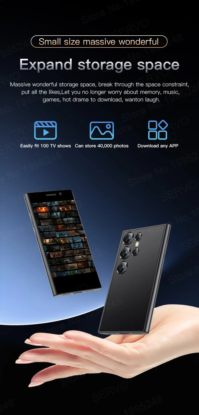 SERVO S24 MINI Android Smartphone 4G Network 2 SIM standby Play Store Face Unlock 3.0" Color Screen Mini Card Smart Mobile Phone