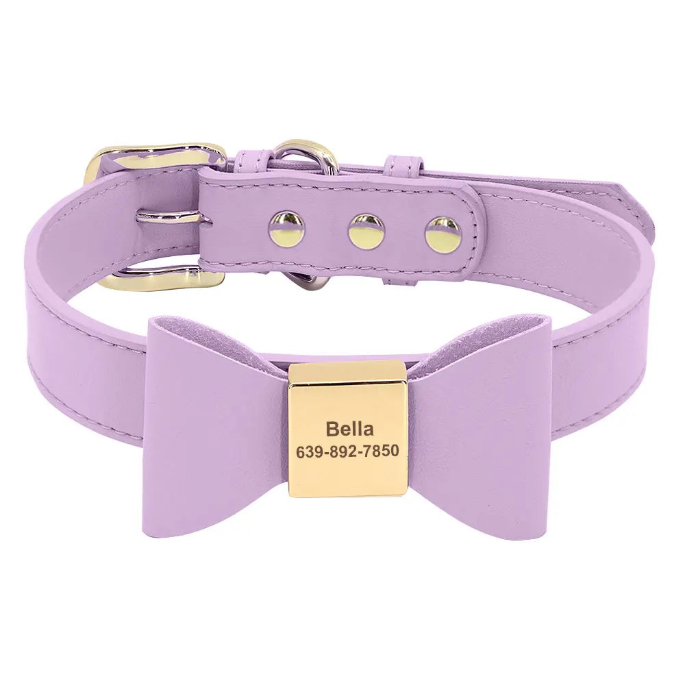 Cute Bowknot Custom Dog Collar PU Leather Puppy Dog Collars Adjustable Pet Cat Necklace With Bow tie for Small Medium Large Dogs