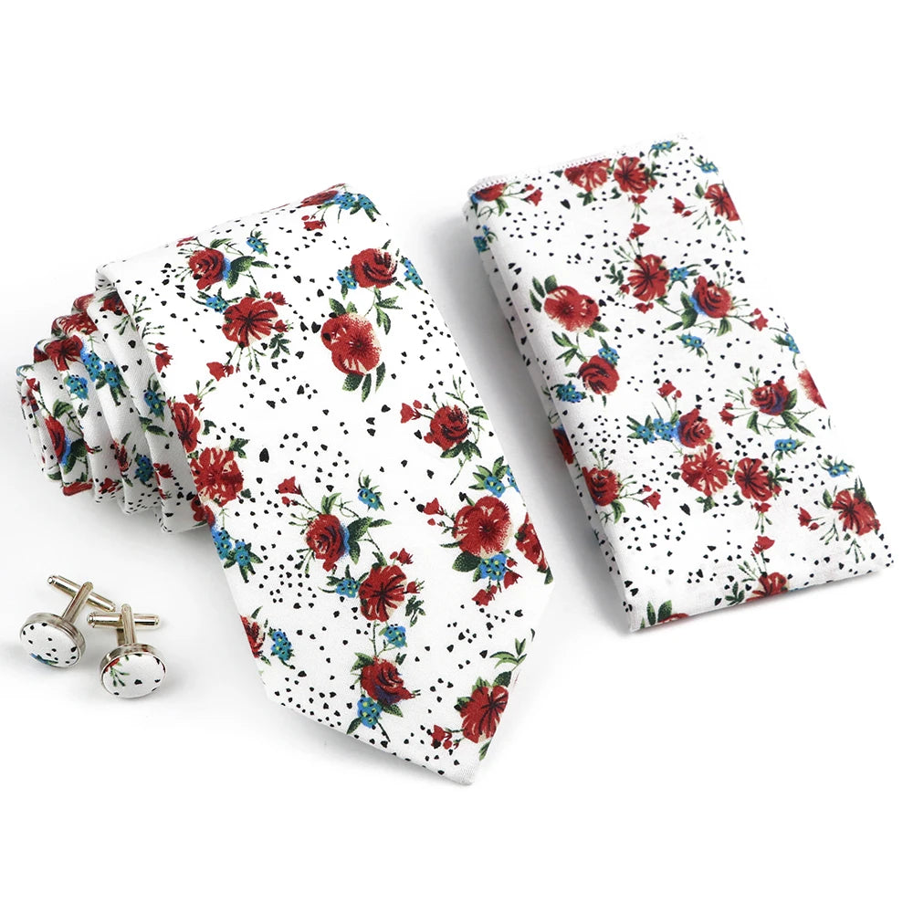 Hot Sell 3PC Chic Elegant Floral Tie Set Pocket Square Cufflinks For Men Women Wedding Party Dinner Suit Tuxedo Accessory Gift