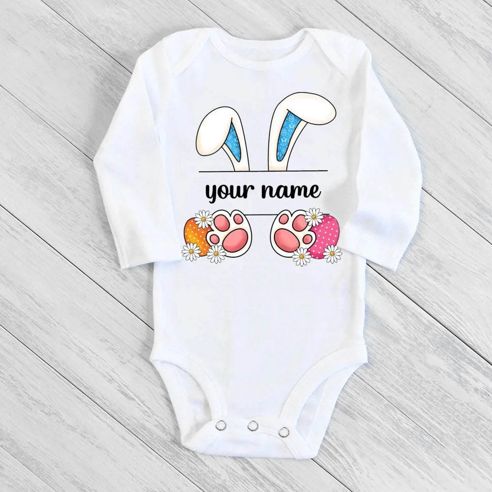 Personalized Easter Romper Easter Bunny Romper Custom Name Baby Girls Cute Outfit Newborn First Easter Party Clothes