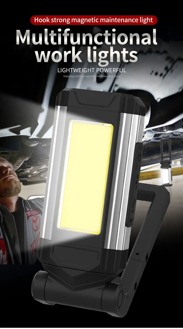Portable COB Magnetic Work Light Rechargeable LED Flashlight Super Bright Camping Waterproof Car Repair Lamp with Brackets