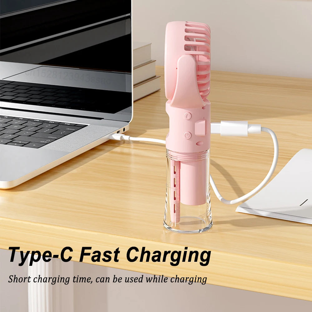Portable Water Mist Fan Mini Handheld Fan USB Charging 4 Speeds Hanging Neck Spray Fans Portable Personal Hand Held Small Fan