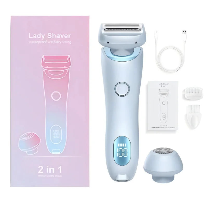 2 in 1 Lady Hair Removal Device Electric Shaver & Bikini Trimmer IPX7 Waterproof Face & Body Hair Remover for Legs Underarms
