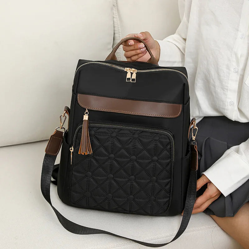 Quilted Embroidery Backpack For Women 2024 New Korean Style Versatile Large Capacity Water-Resistant Leather Shoulder Bags