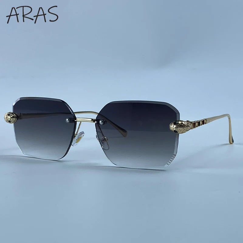 Retro Rectangle Rimless Sunglasses Women 2026 Luxury Designer Punk Square Sun Glasses for Ladies UV400 Gradient Eyewear Shades