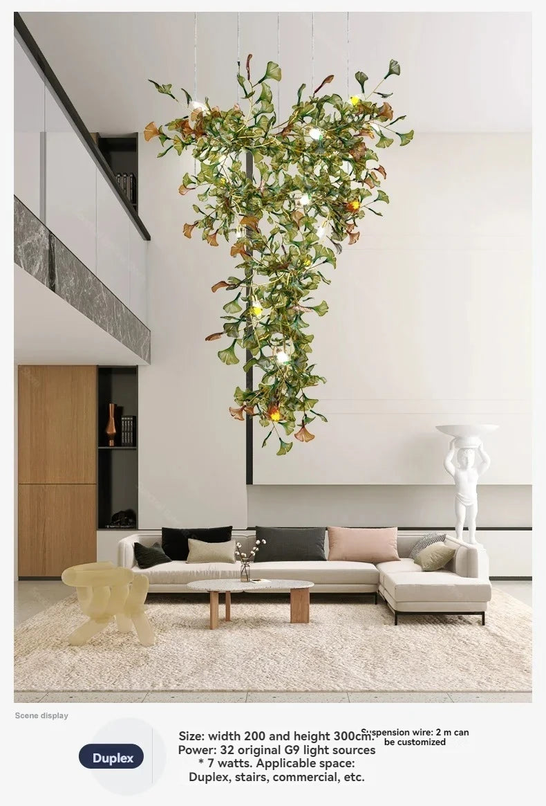 Living Room Chandelier Modern Minimalist and Magnificent Light Luxury Creative Ginkgo Leaf Designer Duplex Building Villa
