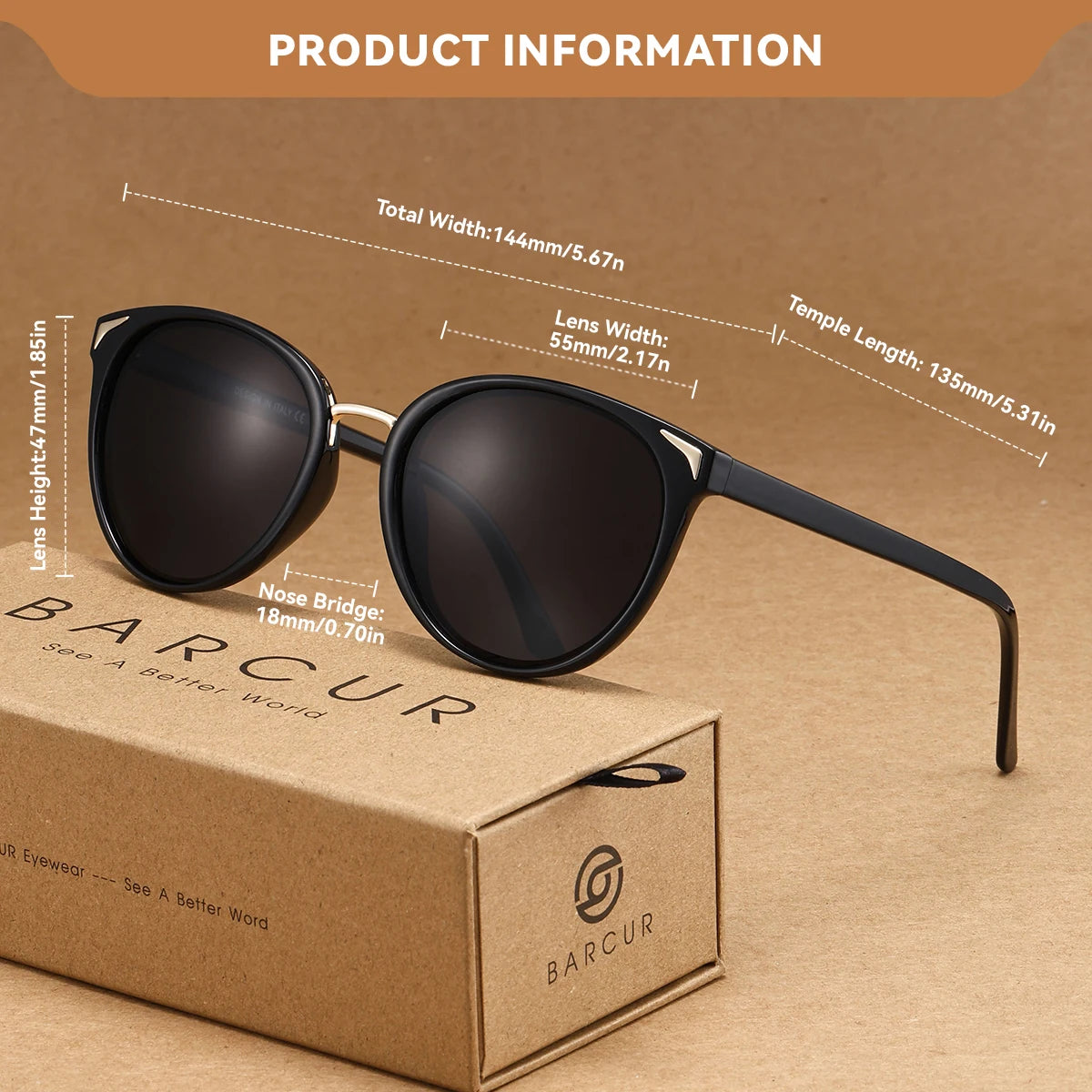 BARCUR 1pcs Women Sunglasses Optional Color Round Lens Lightweight Comfort Driving Casual Commute UV400 Polarized Sunglasses