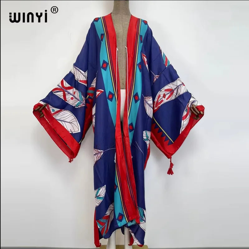 WINYI print summer maxi dress Muslim Abaya Lady beach cover up muslim woman dresses Beachwear fashion Kaftan abaya dubai luxury