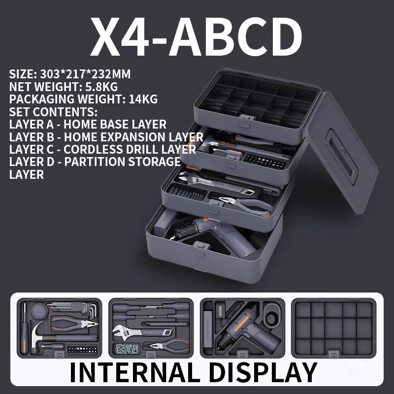 X9-ABCDEFGHI Household Electric Combination Tool Box Layered Free Combination for DIY Hand Tools and Home Repair Tools