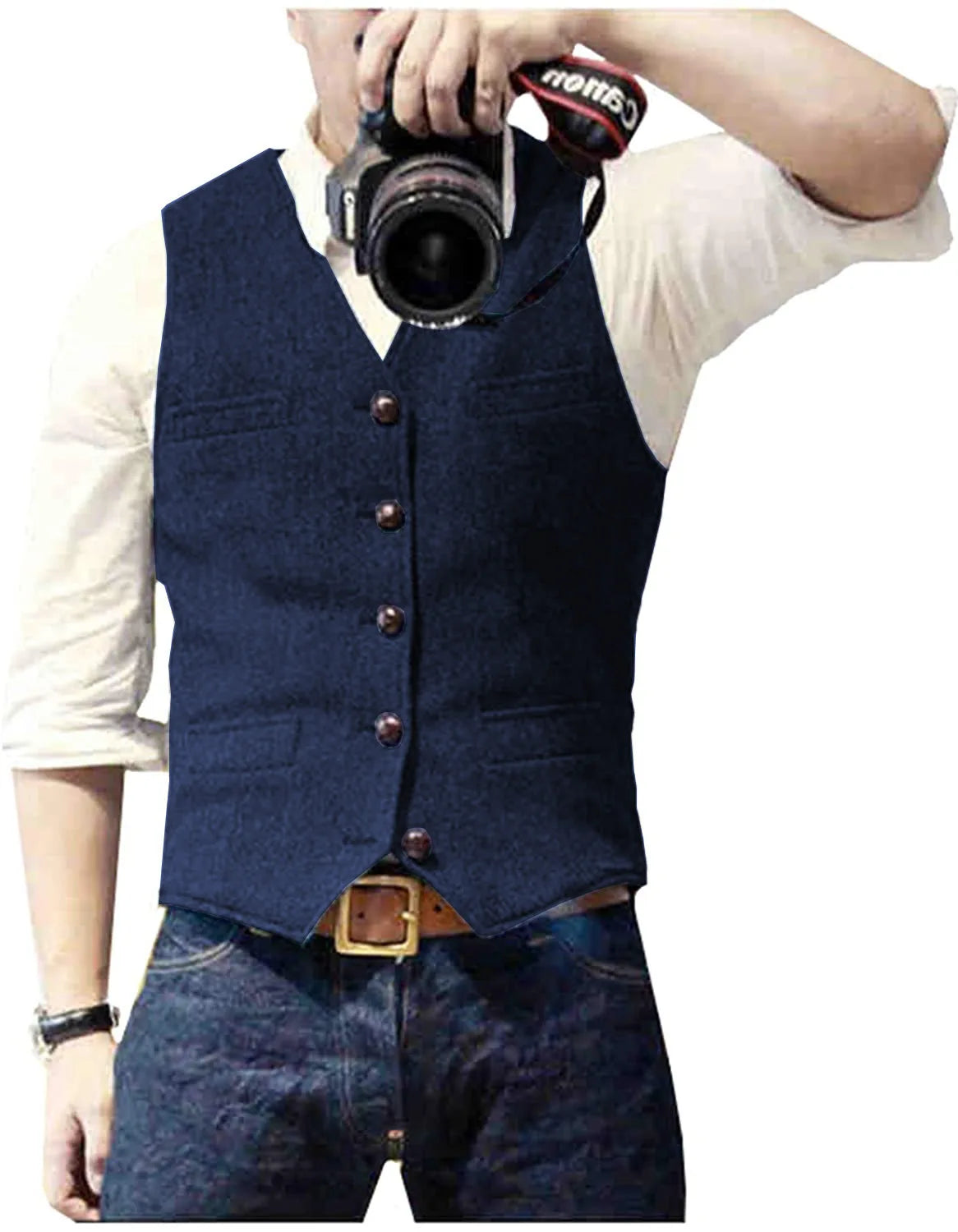 Men's Suit Vest Military Green Single Breasted Blended  Men Vest Denim Jeans Waistcoat Jacket Slim Fit Casual Formal Business