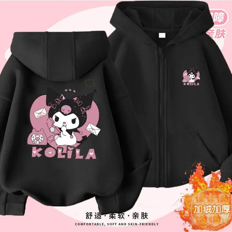 Kuromi Zipper Hoodies Girls Cinnamoroll Sweatshirt Autumn And Winter Long Sleeve Harajuku Pullovers Series Stich Casual Hooded