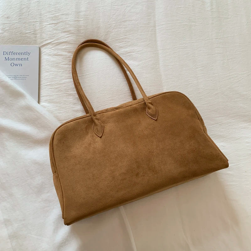 Vintage Women Business Shoulder Bags Simple Ladies Commute Tote Bag Suede Leather Female Underarm Bag Burgundy Large Handbags