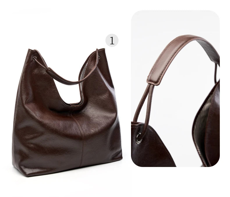 Toptrends Cowhide Genuine Leather Large Underarm Shoulder Bags For Women 2025 Luxury Designer Hobo Tote Bucket Ladies Handbags