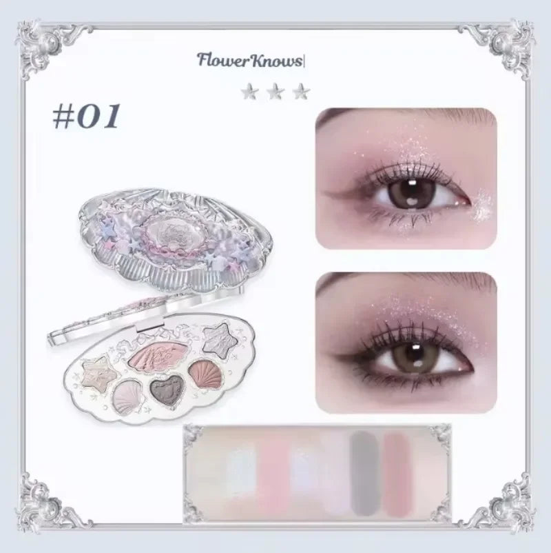 Flowerknows Shell Jewelry Gift Set Makeup Kit Full Professional Glitter Eyeshadow Palette Blush Baked Powder 10pcs Kits