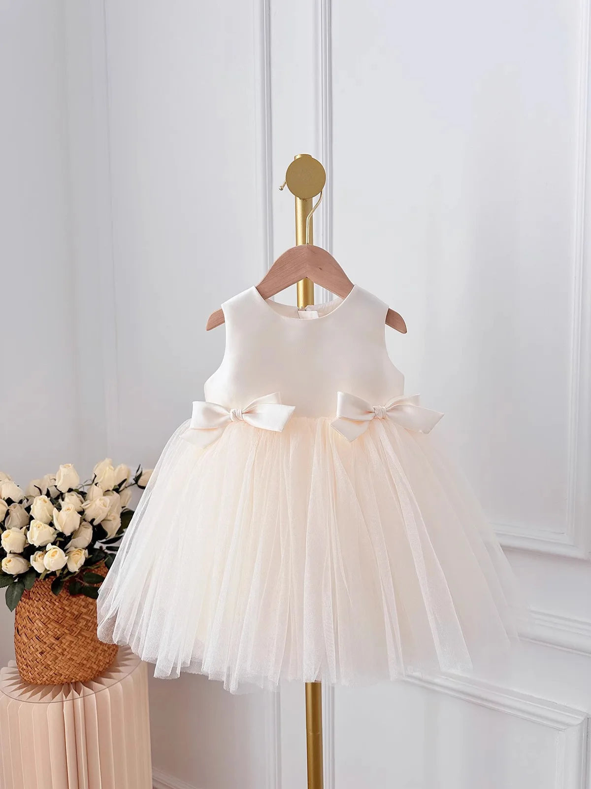 Baby Girl Princess Bow Silk Tutu Dress Sleeveless Infant Toddler Child Elegant Solid Vestido Birthday Party Baby Clothes 1-5Y