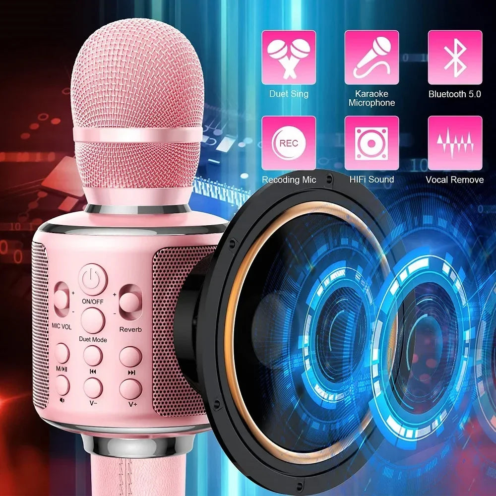 Karaoke Microphone Bluetooth Wireless Mic Portable Singing Machine with Duet Sing/Record/Play/Reverb Adult/Kid Gift for Home KTV