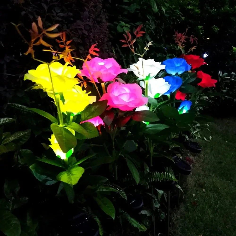 Solar Garden Lights LED Solar Flowers Rose Lawn Lamp  Outdoor Waterproof Outside Light for Patio Yard Garden Wedding Xmas Decor