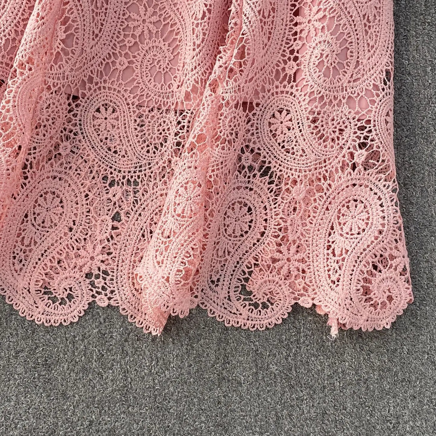 Women Two Piece Sets Skirt Set Embroidery Lace Hollow Out Half Sleeve Shirt Long Skirts A Line High Waist Elegant Work Spring