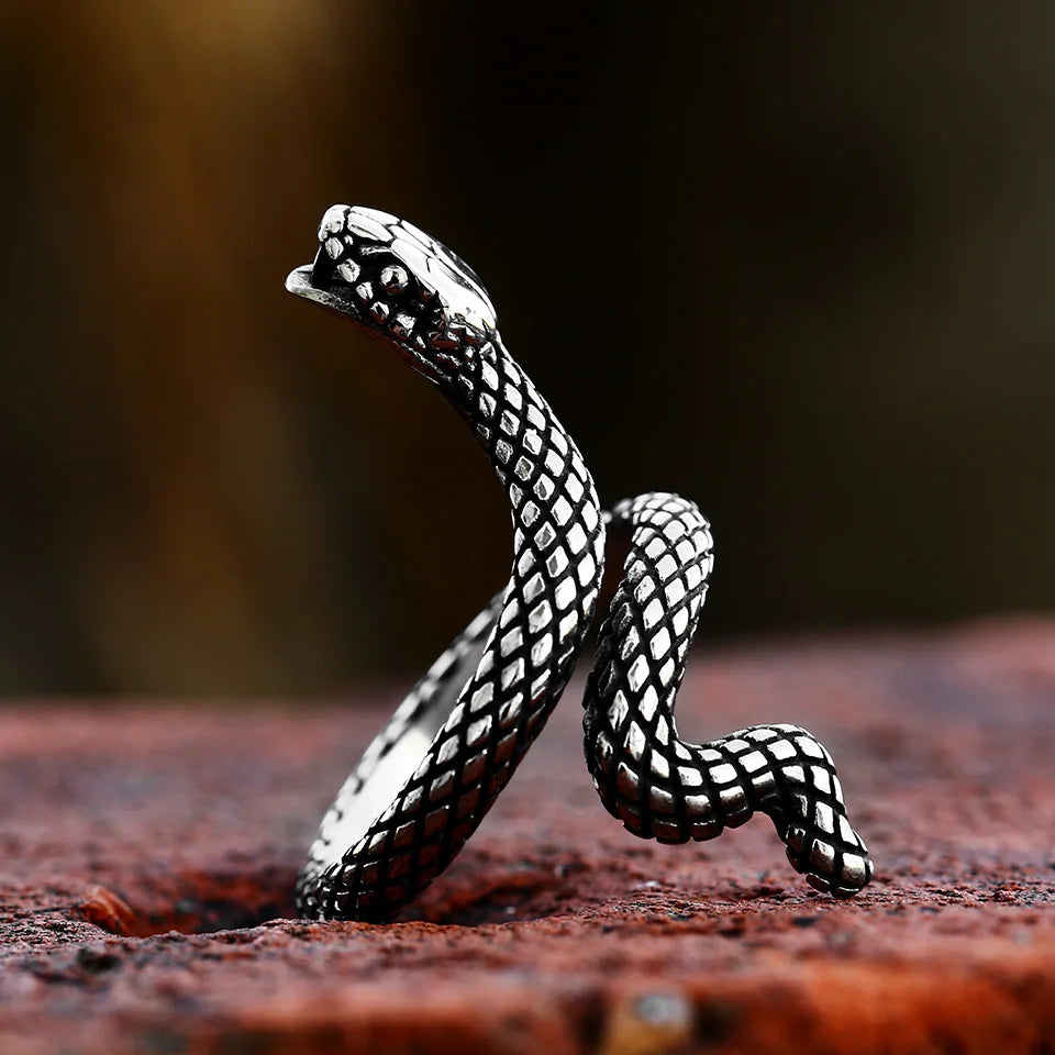 BEIER New Fashion 316L Stainless Steel Rattler Snake Ring Punk Cool Gothic Women Men  Unisex Serpent Stainless Steel Jewelry