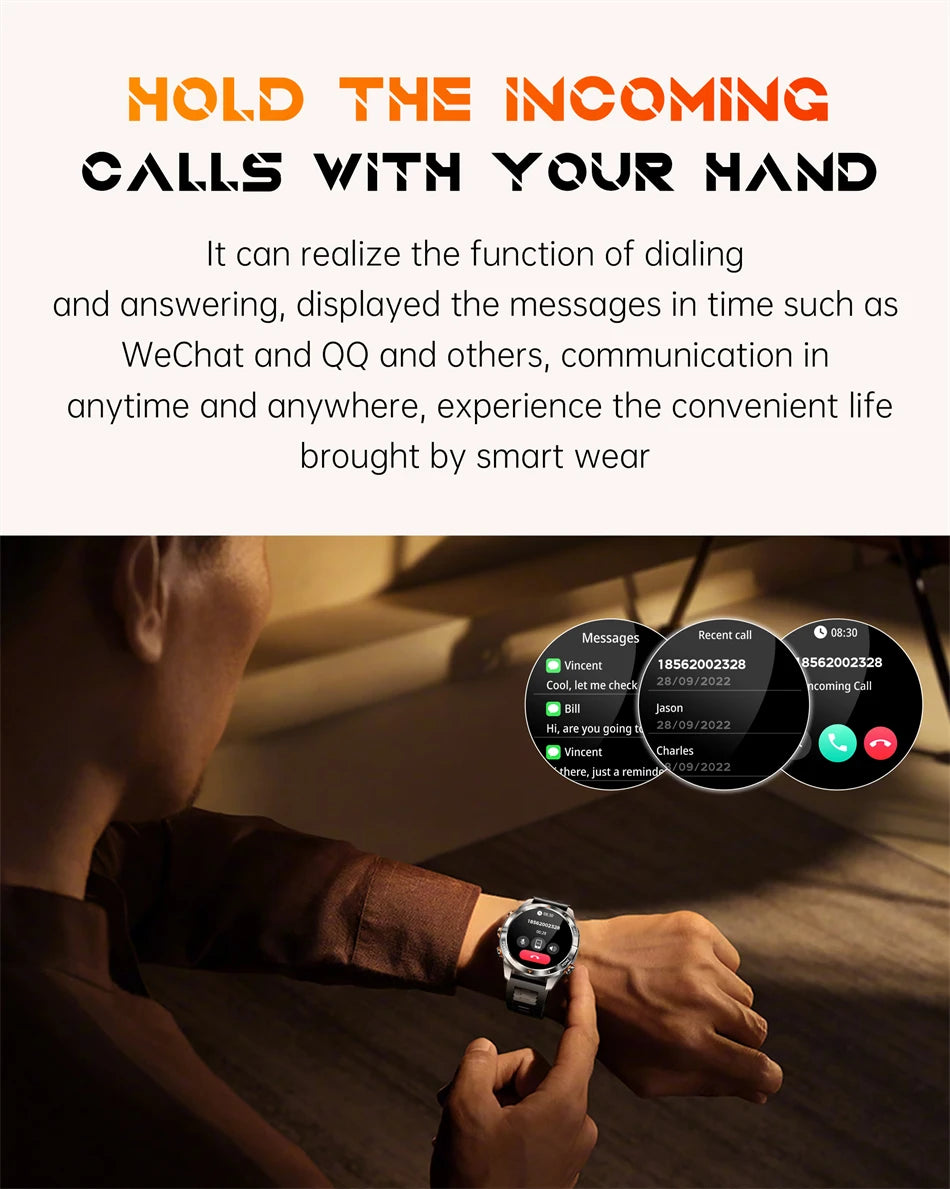 Military Smart Watch Men 10ATM Waterproof 1.46" AMOLED Screen LED Flashlight 515mAh Battery Heart Rate Sport BT Call Smartwatch