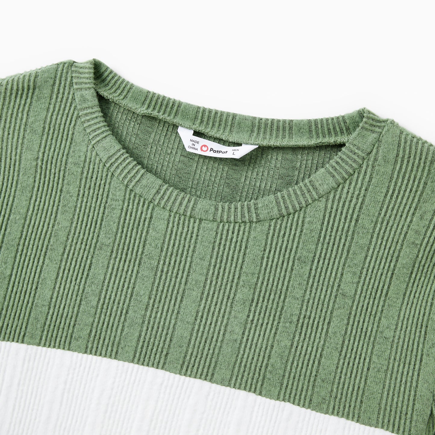 PatPat Family Matching Sets Green Color Block Long Sleeves Ribbed Tops/Dress/Romper