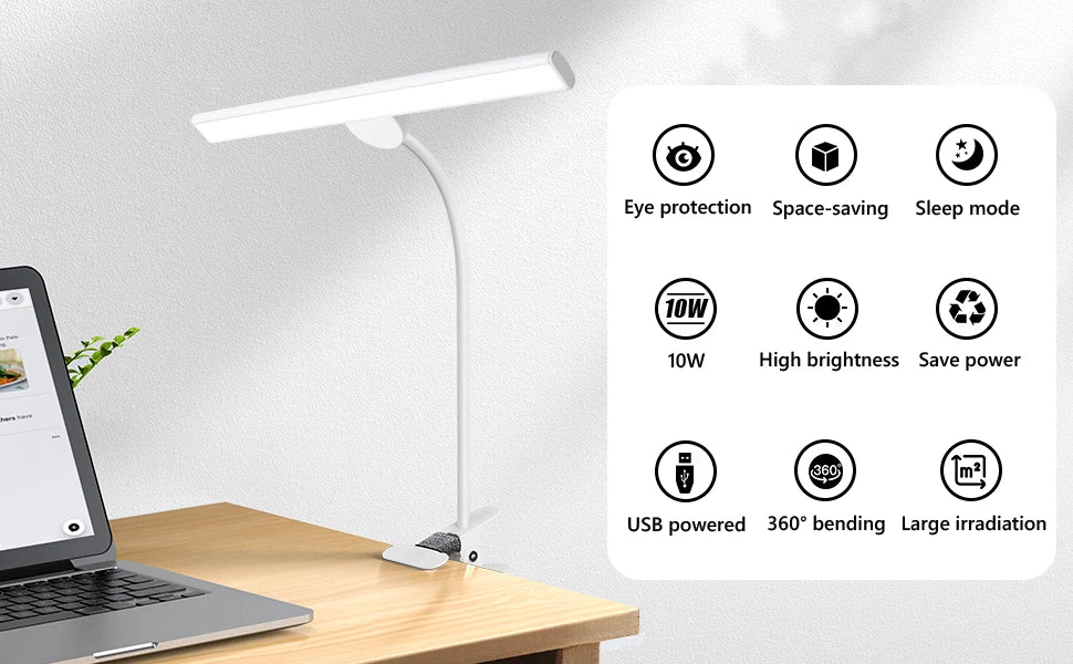 Desk Lamp LED Dimmable 10W 40CM Desk Lamp Clampable Eye Protection  Clamp Light 3 Colour Temperature10 Brightness