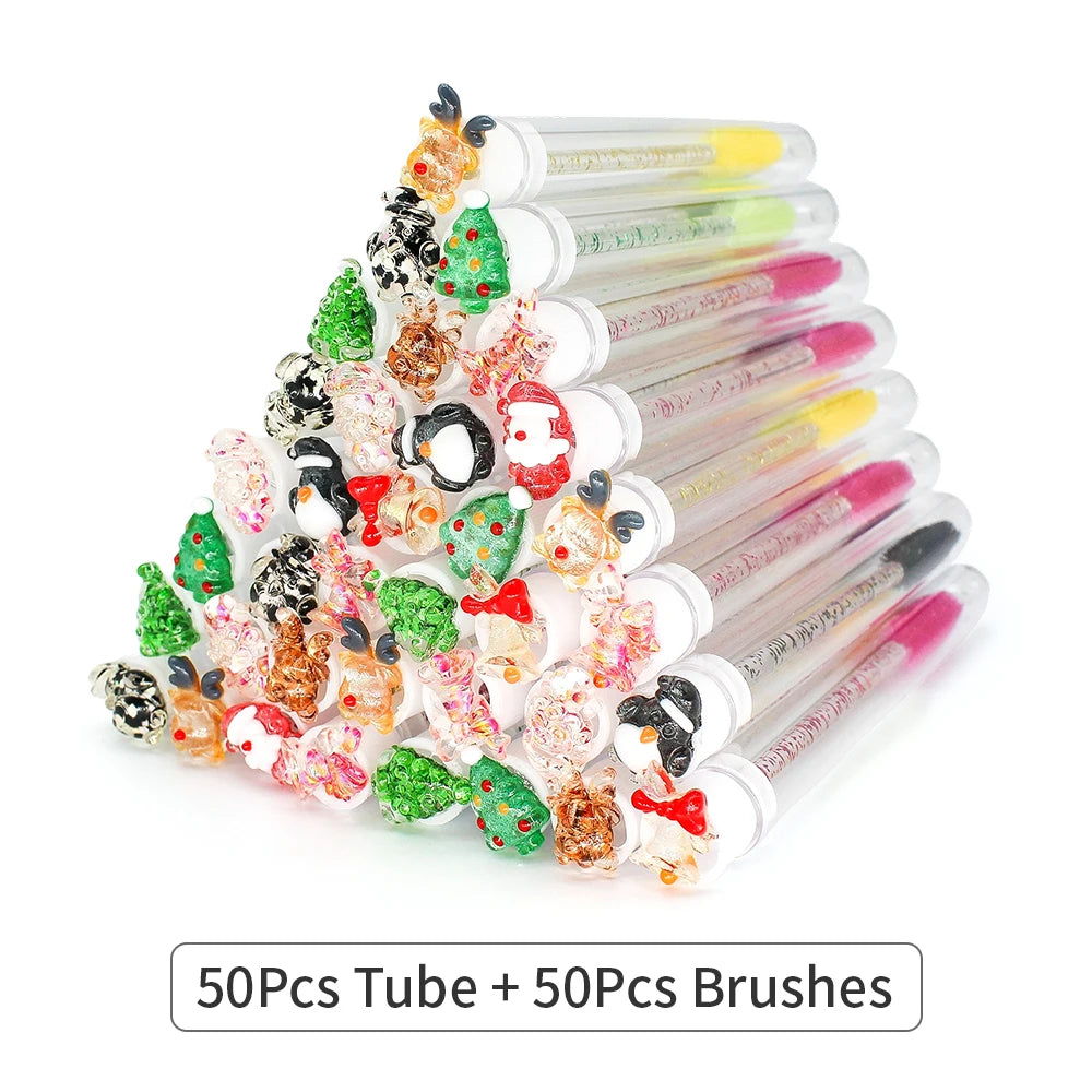 Christmas Eyelash Brush Tubes With Lash Reusable Mascara Wands Replaceable Makeup Applicators Dust-proof Lash Extension Supplies