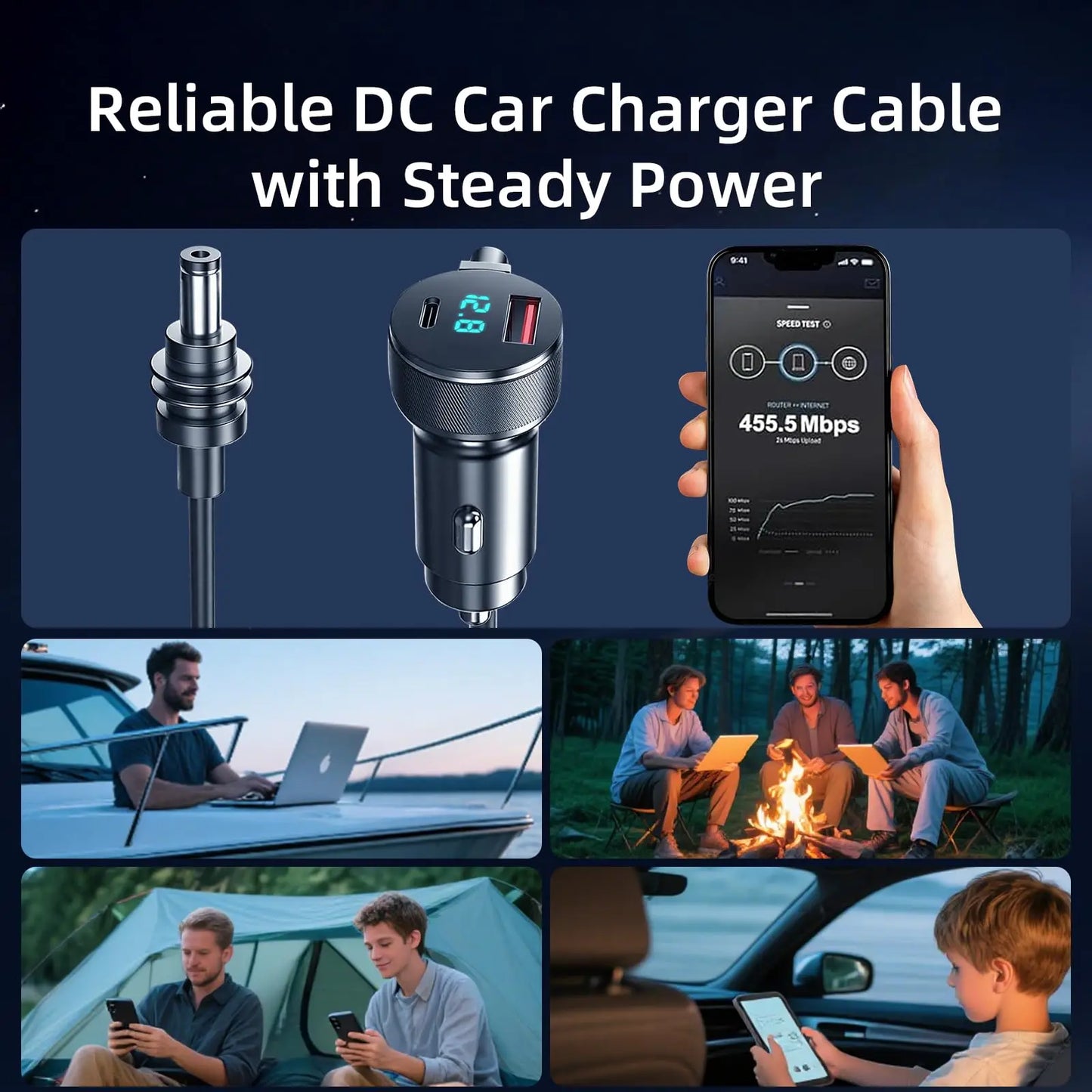 3-in-1 Starlink Mini Cable 3M/5M High Speed Charging USB C/USB A Ports,12-24V Starlink mini car Charger to DC Cable Waterproof