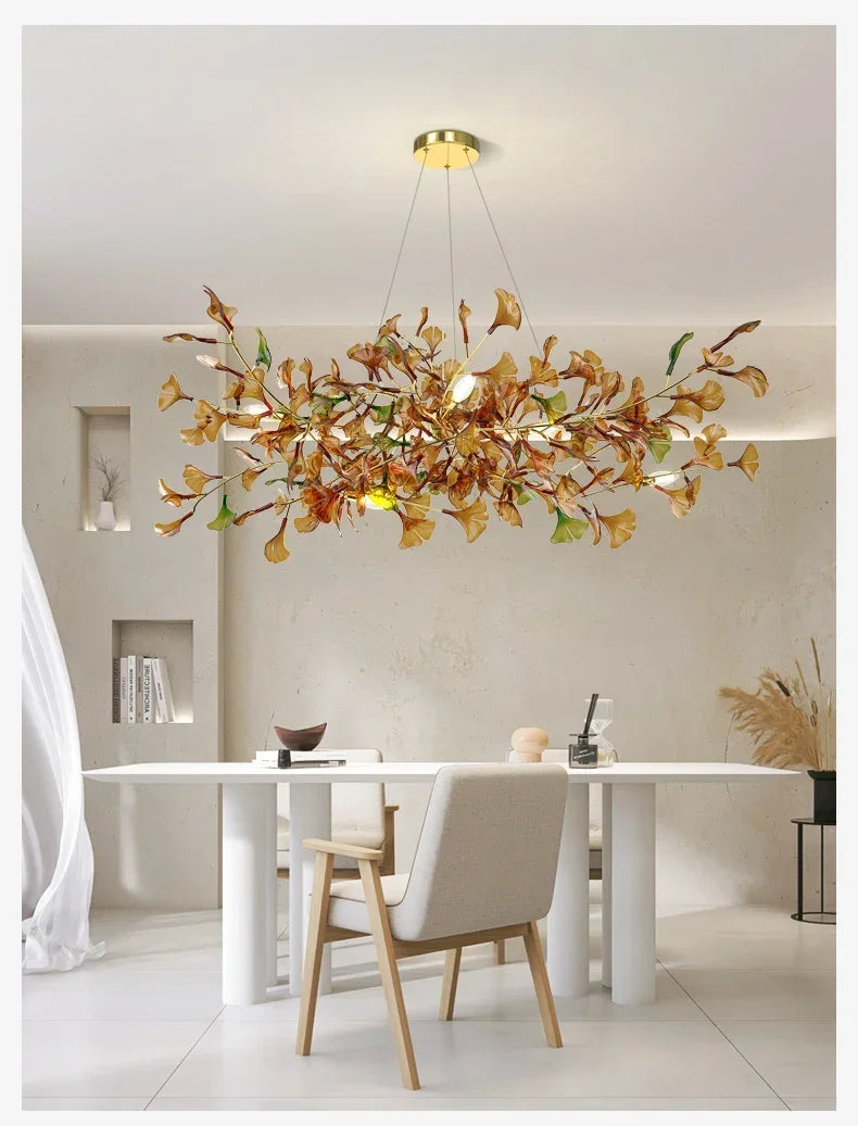 Living Room Chandelier Modern Minimalist and Magnificent Light Luxury Creative Ginkgo Leaf Designer Duplex Building Villa