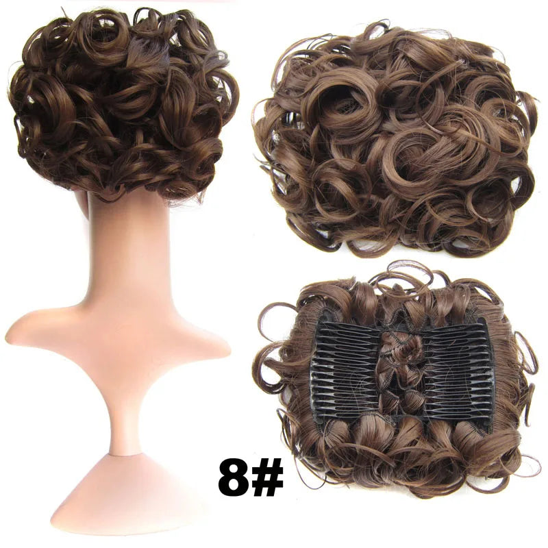 Synthetic Curly Messy Bun With Combs Scrunchie Chignon Dish Hair Bun Extension Clip in Hair Bun Hairpiece for Women Girls