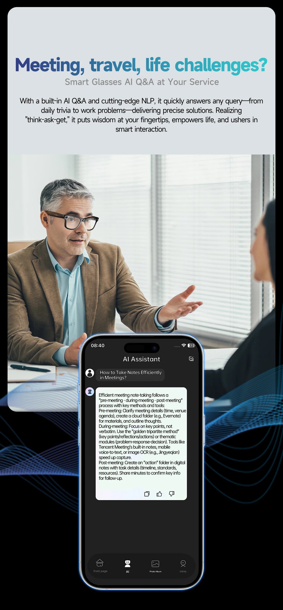 LIGE AI Smart Glasses 8MP HD Camera Video Bluetooth Call Intelligent Translation 270mAh Battery Voice Assistant Music Sunglasses