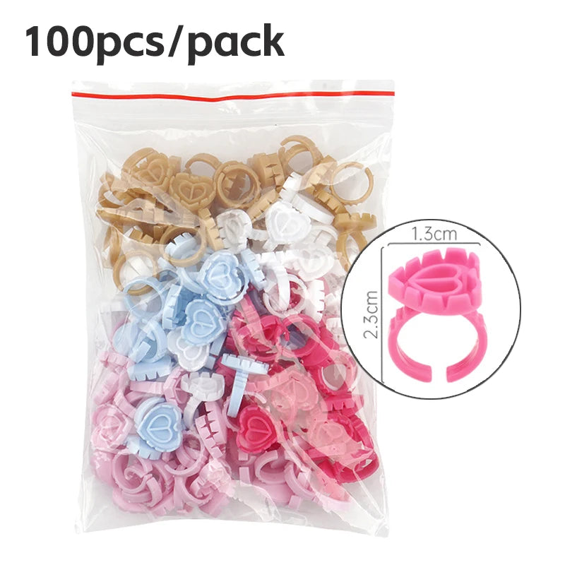 AILEISHI 100Pcs Disposable Eyelash Glue Fan Cup Rings Holder Container Tattoo Pigment Eyelash Extension Tools Lash Supplies