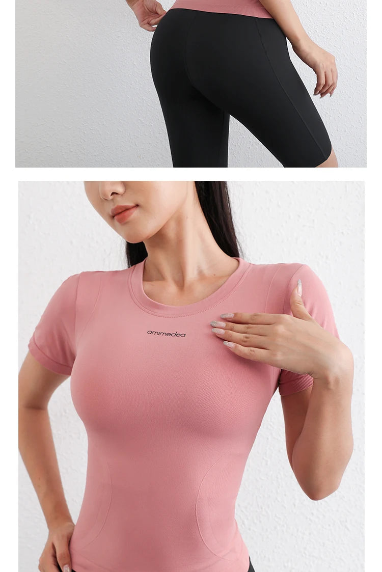 Fitness breathable short-sleeved yoga wear female tops high elasticity running quick-drying clothes sports tights t-shirt