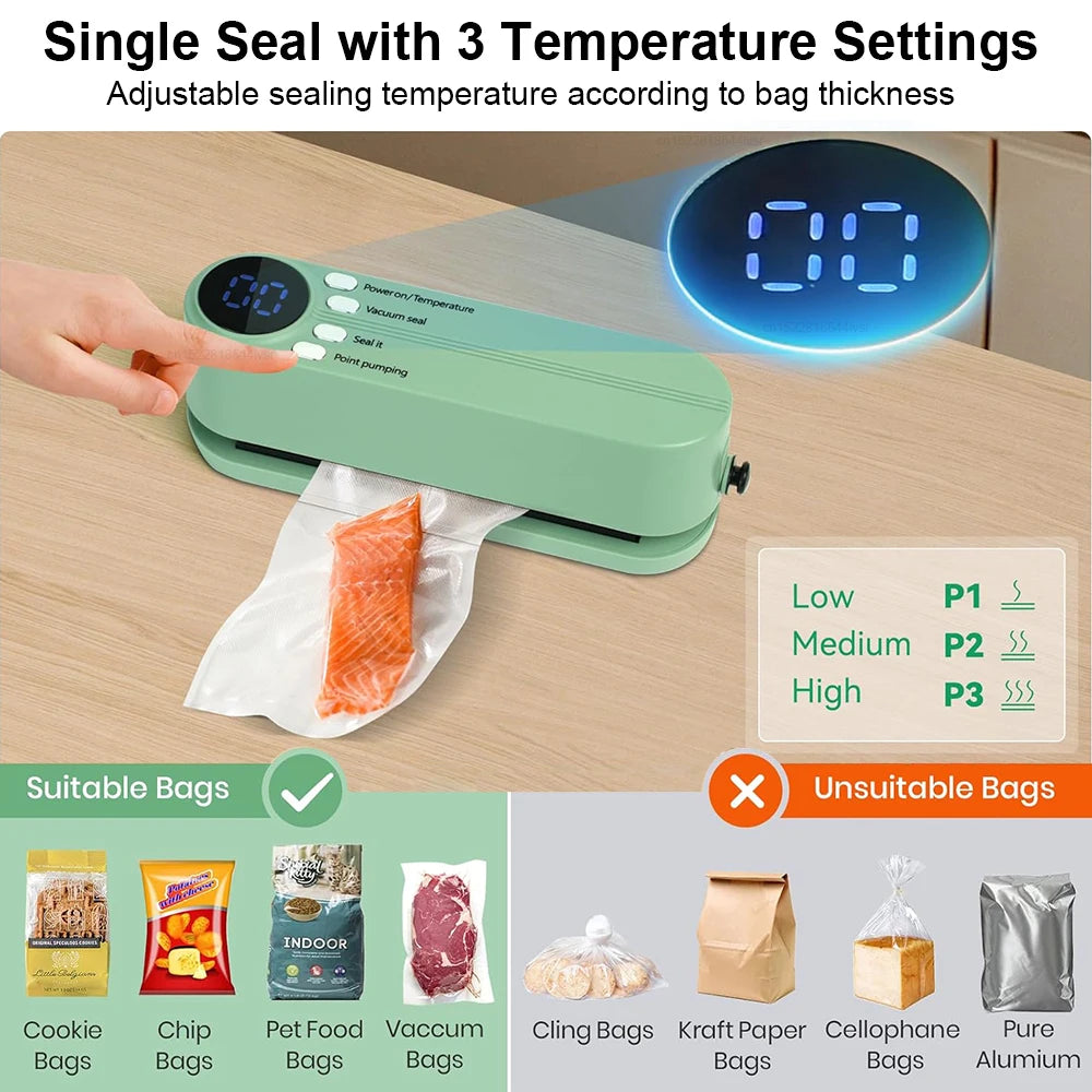 Vacuum Sealer Plastic Bags Packaging Machine USB Rechargeable Portable Mini Food Bag Sealing External Suction Heat Vacuum Sealer