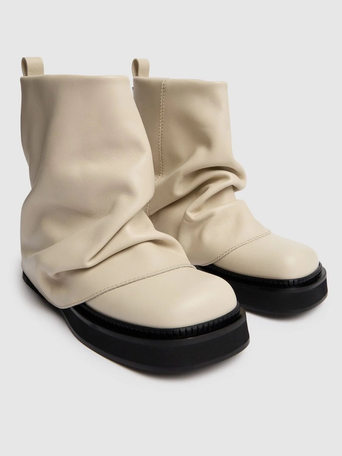 Women's New Autumn and Winter Calf Boots with Pleated Thick High Heels and Fashionable Oversized Street Leather Mid Leg Boots