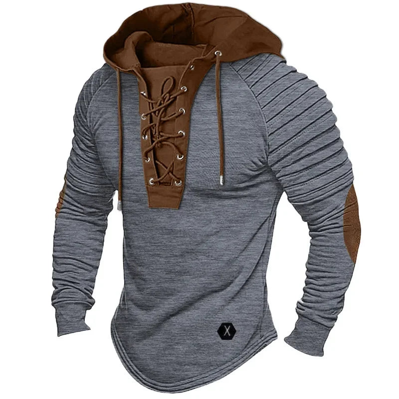 Muscle Men's Clothing. Solid Color Hoodie. New Style Men's T-shirt Top. Pleated Hood. Street Style Long-sleeved T-shirt. S-XXXL