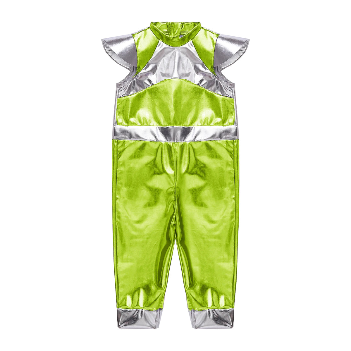 Toddler Boys Girls Metallic Alien Dress-up Costume Jumpsuit Halloween Outer Space Party Cap Sleeve Shiny Romper for Photography