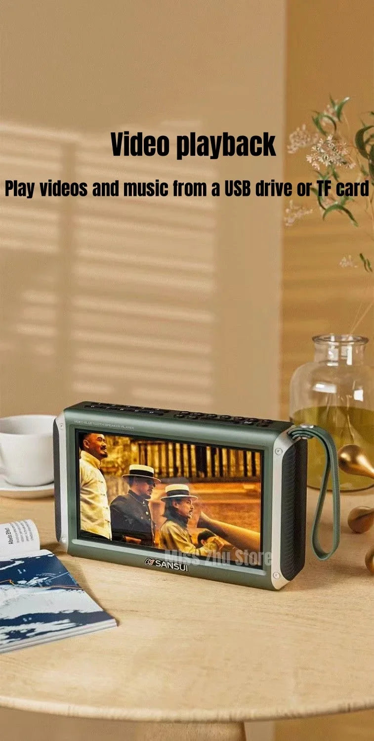 SANSUI F55 Portable FM Radio Video display radio Wireless Bluetooth Speakers Dual TF Card Slot MP4 Music Player Video E-book