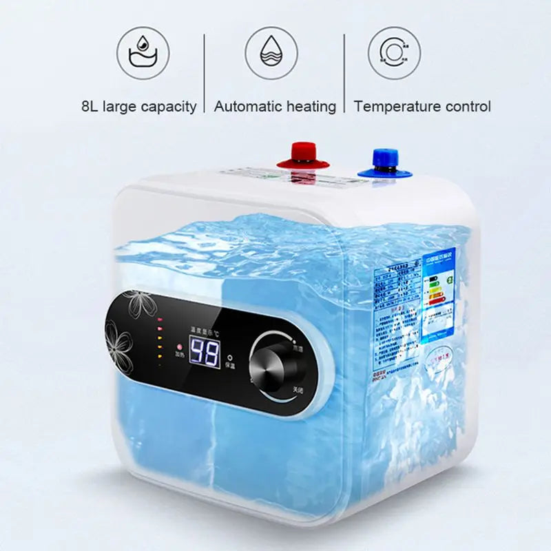 8L Water Storage Instant Electric Water Heater Rapid heat Insulation Digital display Thermostat Knob Control Up Down Water Inlet