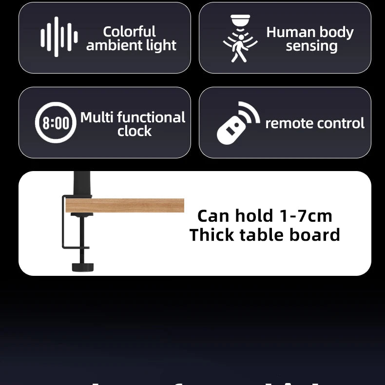 LED Full Spectrum Eye-Caring Architect Desk Lamp with Clamp Flexible Gooseneck 120cm Foldable 4-Head Stepless Dimming Lamp