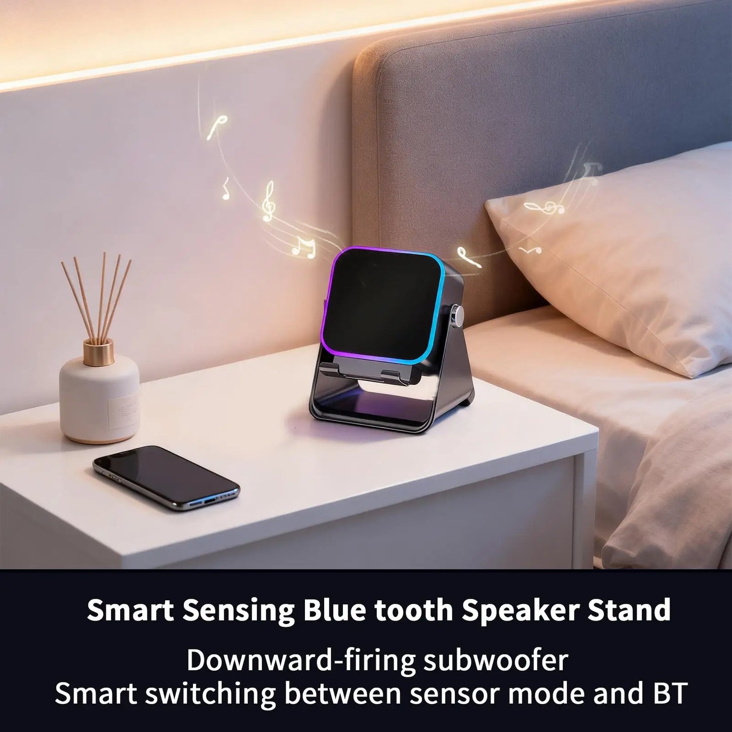 Upgraded Folding Phone Holder With Wireless Charger Induction Speaker Light 10W Portable Audio Bracket For Desk Room Office