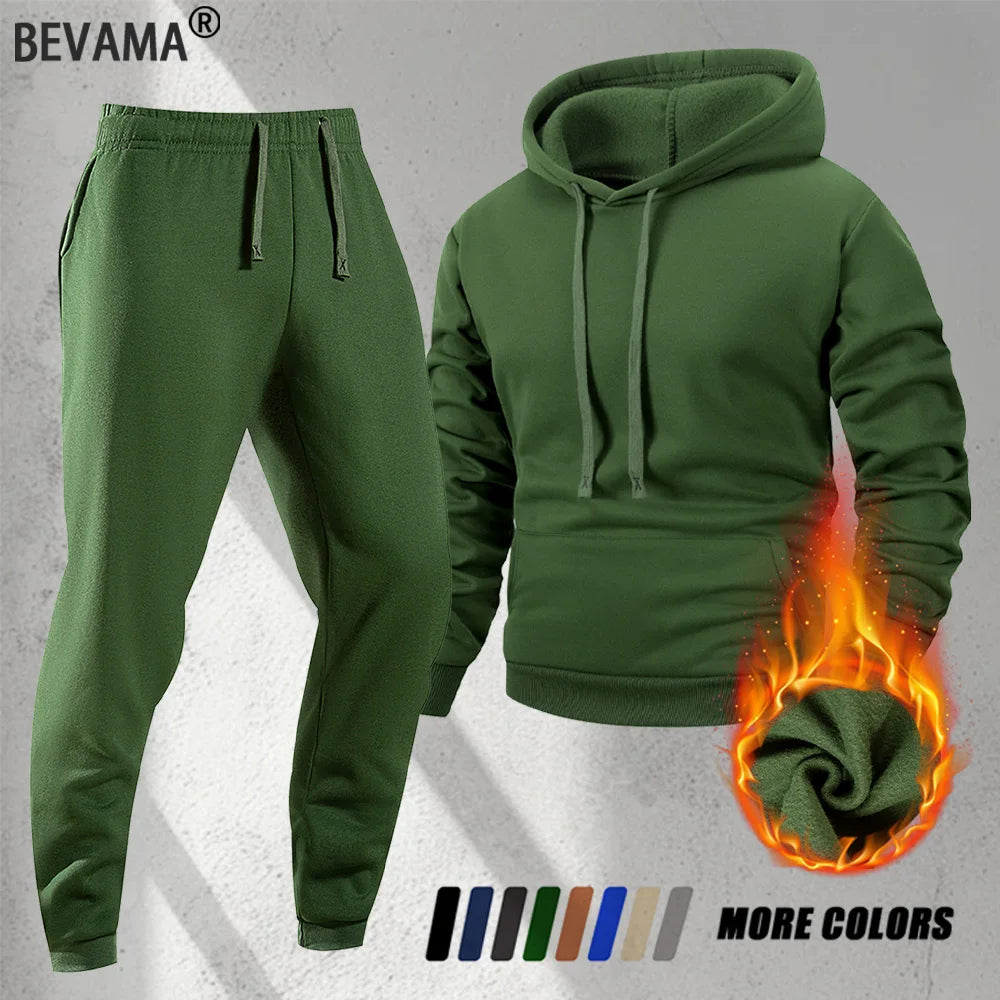 Men's Casual Tracksuit Spring and Autumn Solid Color Hoodie+pants Two-piece Set Outdoor Warm Daily Sportswear Male Pullover Set