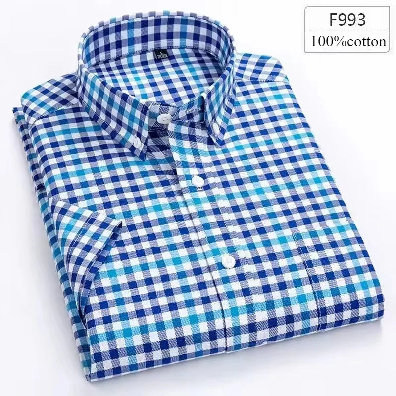 New in shirt hight qulity100%cotton summer short sleeve shirts for men slim fit shirt thin plaid houndstooth soft office clothes