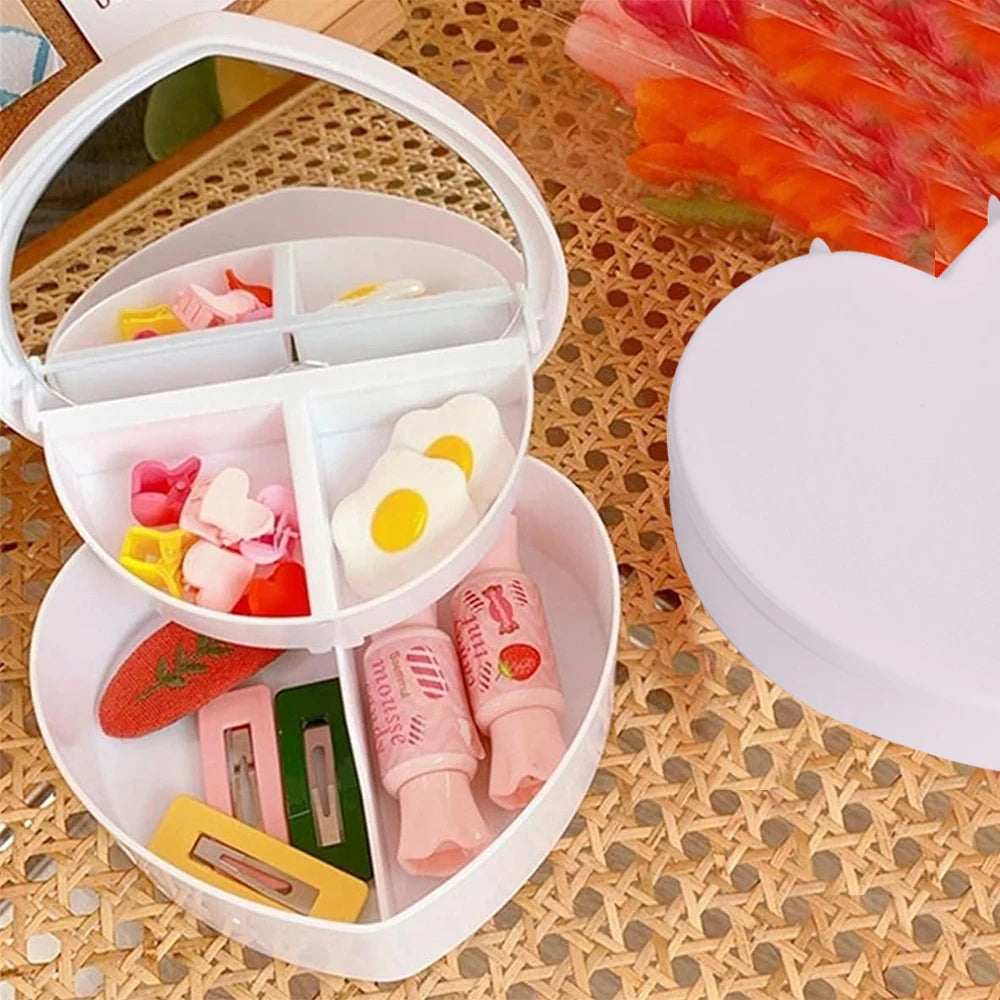 Hair Accessories Box Jewelry Storage With Mirror Pink Hair Clips Rubber Band Organiser For Girls Children Portable Travel Case