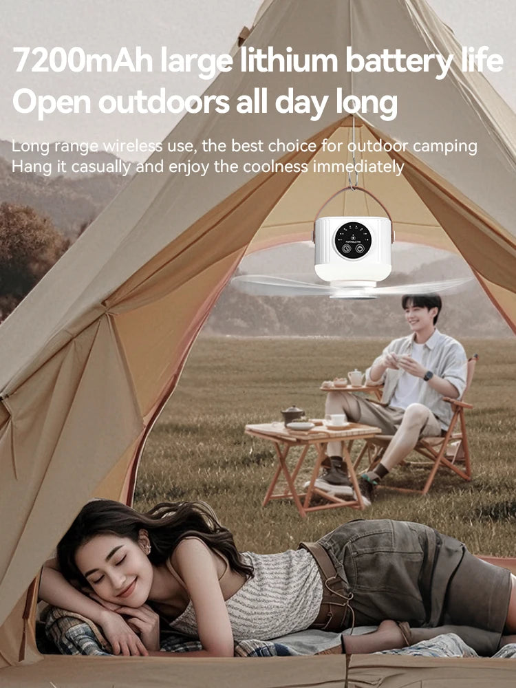 Mini Ceiling Fan, 4 Speeds, LED Screen, 3-Level Night Light, 4 Timers (1-8H), 3600mAh Battery, Remote, Quiet USB Fan for Camping