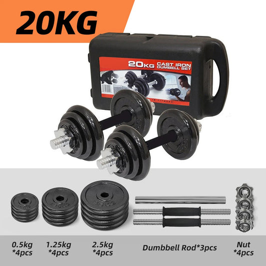 Cast Iron Painted Dumbbell Set, Includes 20kg Levels of Dumbbells, Equipped with Anti-Slip Locking Rings. Solid Cast Iron Construction Ensures Strength and Durability. Fitness Equipment and Sports Accessories Suitable for Str