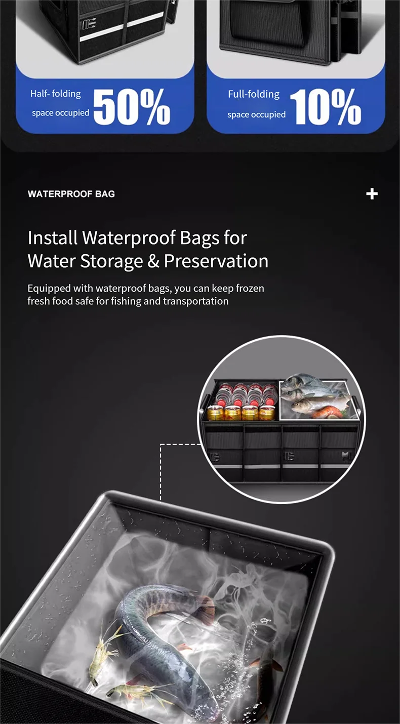 Heavy-Duty 72L Trunk Organizer for Car Large-Capacity Foladable Storage Box High-Density Oxford Cloth Waterproof Car Organizer