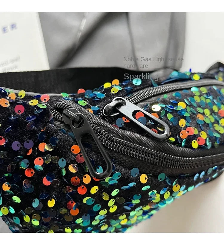 Light Luxury Zipper Fashion Women's Crossbody Bags New Best-selling Sweet Sequin Design Ladies Waist Packs Bolsas Femininas